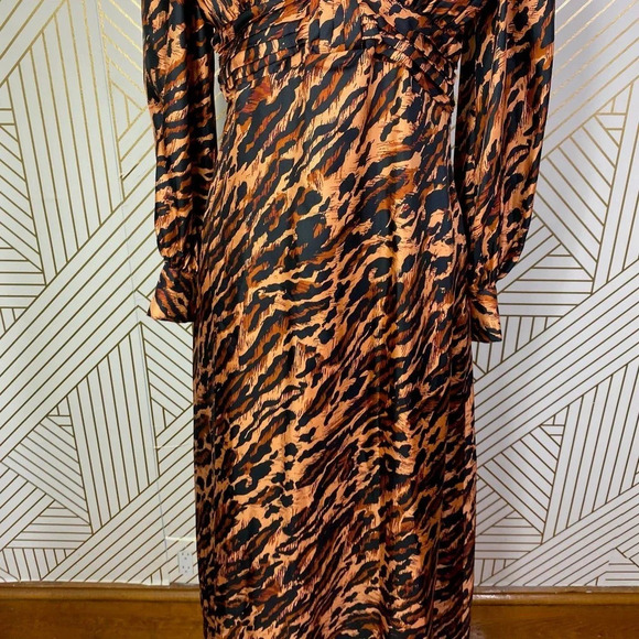 Sandro Leopard Print Silk Twill‎ Maxi Dress Faunie Pintuck 38 US 6 Elegant Chic - Picture 6 of 12